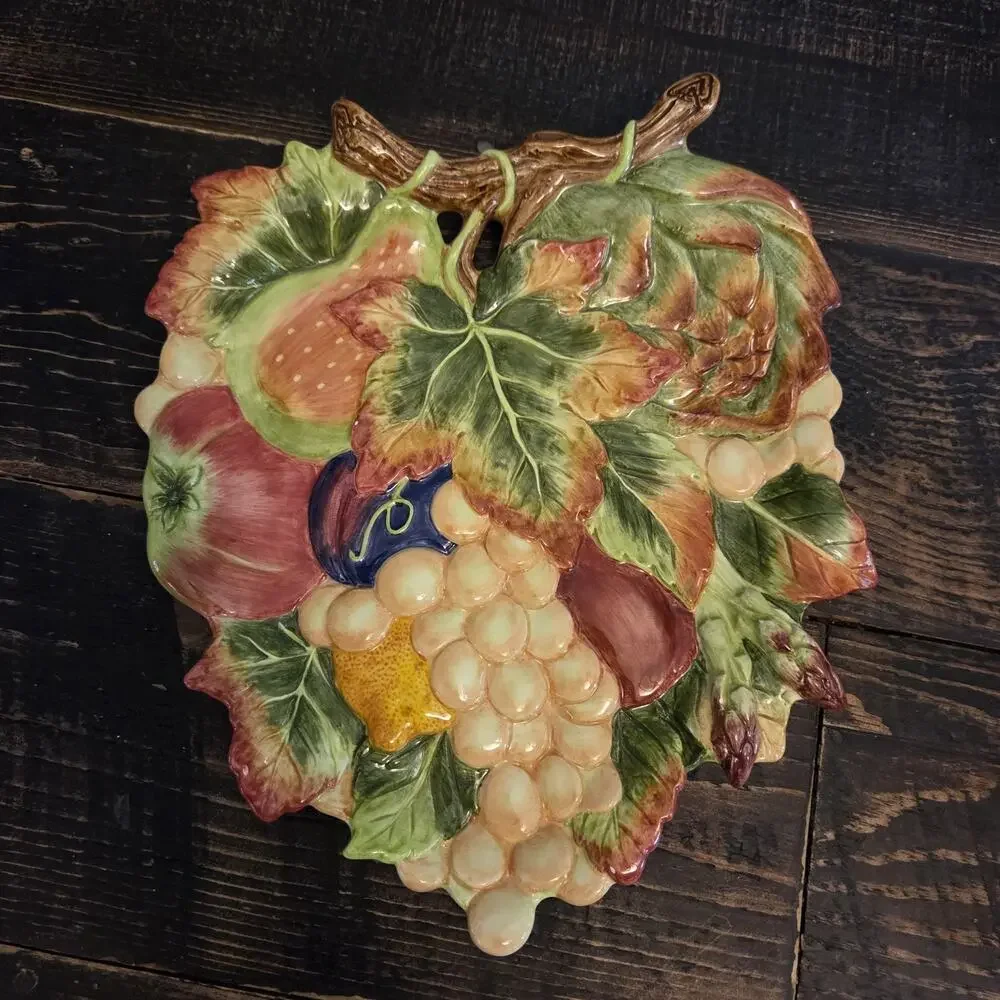Fitz & Floyd Classics Autumn Plate Platter Wall Décor Branch Leaves Grapes Fruit